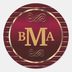 Adesivo Redondo Selo de Envelope Monograma Vermelho e Dourado Escu