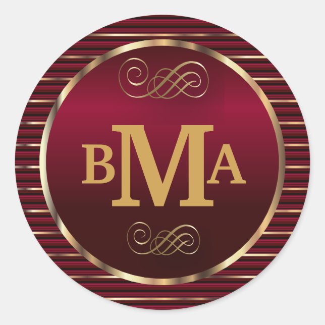 Adesivo Redondo Selo de Envelope Monograma Vermelho e Dourado Escu (Frente)