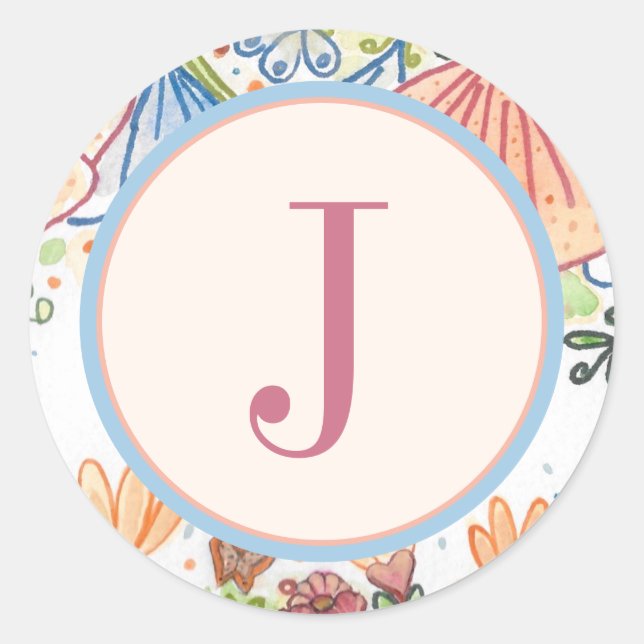 Adesivo Redondo Selo de Envelope na moda Monograma (Frente)