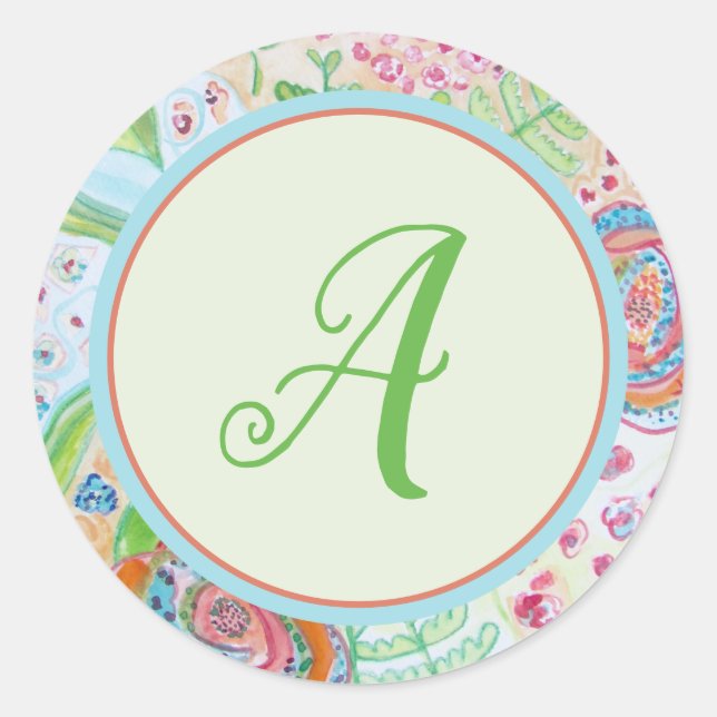 Adesivo Redondo Selo de Envelope na moda Monograma (Frente)