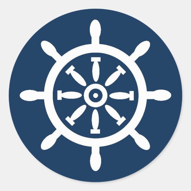 Adesivo Redondo Selo de Envelope Náutico Roda de Navio (Frente)