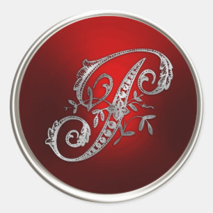 Adesivo Redondo Selo de Envelope P de Silver e Monograma Vermelho