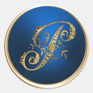 Adesivo Redondo Selo de Envelope P Monograma Dourado e Azul