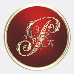 Adesivo Redondo Selo de Envelope P Monograma Dourado e Vermelho