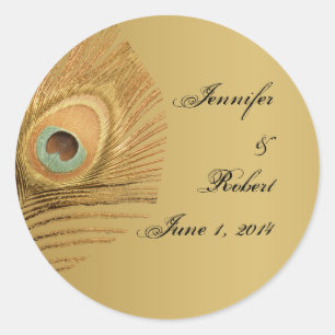 Adesivo Redondo Selo de Envelope Peacock do ouro