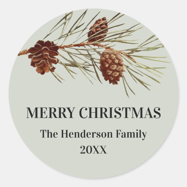 Adesivo Redondo Selo de Envelope Pinecone Feriado Russo (Frente)