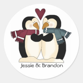 Adesivo Redondo Selo de Envelope Pinguins de Casamento Bonito
