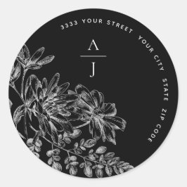 Adesivo Redondo Selo de Envelope Preto de Casamento Monograma