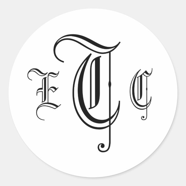 Adesivo Redondo Selo de Envelope Preto e Branco com Três Letras (Frente)