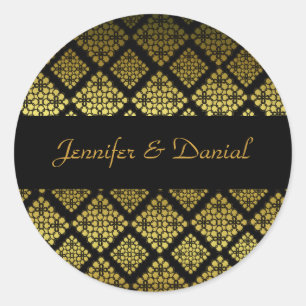 Adesivo Redondo Selo de Envelope Preto e Dourado Elegante