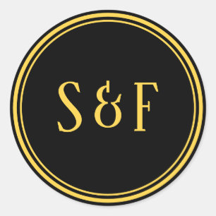 Adesivo Redondo Selo de envelope preto e Dourado monograma