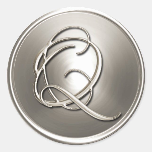 Adesivo Redondo Selo de Envelope Q do Monograma de Prata (Frente)