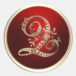 Adesivo Redondo Selo de Envelope Q monograma Dourado e vermelho