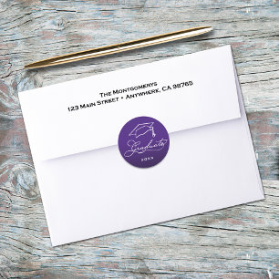 Adesivo Redondo Selo de Envelope Roxo de Roteiro de Formatura Eleg