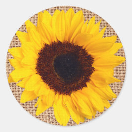 Adesivo Redondo Selo de Envelope Rustic Sunflower Burlap Sticker