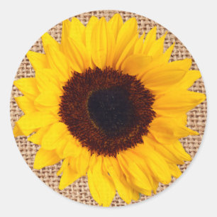 Adesivo Redondo Selo de Envelope Rustic Sunflower Burlap Sticker