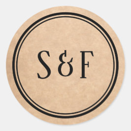 Adesivo Redondo Selo de Envelope Rustico Elegante Kraft Monograma