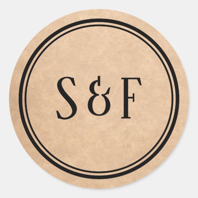 Adesivo Redondo Selo de Envelope Rustico Elegante Kraft Monograma (Frente)