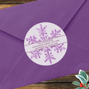 Adesivo Redondo Selo de Envelope Rústico Glam Purple Snowflake