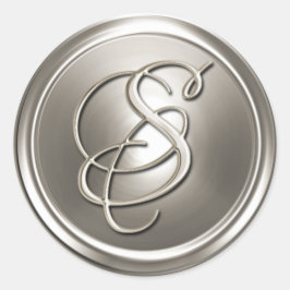 Adesivo Redondo Selo de Envelope S do Monograma de Prata