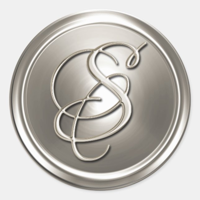 Adesivo Redondo Selo de Envelope S do Monograma de Prata (Frente)