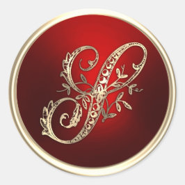 Adesivo Redondo Selo de envelope S monograma Dourado e vermelho