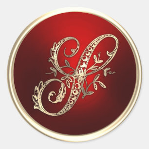 Adesivo Redondo Selo de envelope S monograma Dourado e vermelho