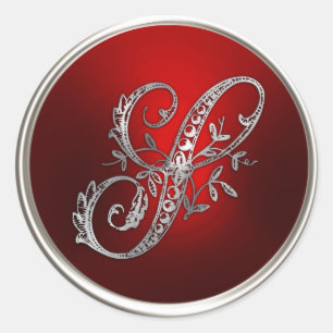 Adesivo Redondo Selo de Envelope S Silver e Monograma Vermelho
