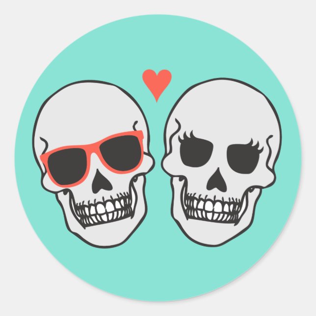 Adesivo Redondo Selo de Envelope Skeleton Wedding (Turquoise) (Frente)