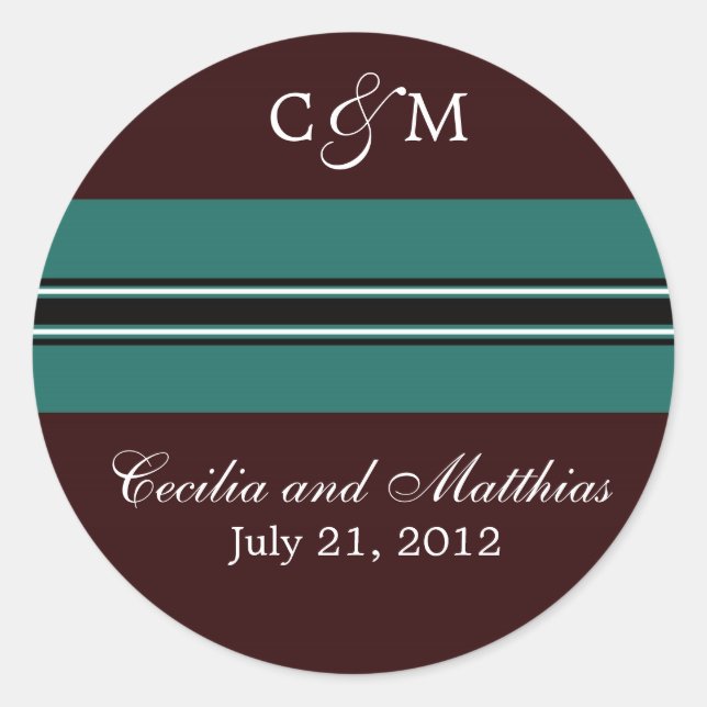 Adesivo Redondo Selo de Envelope Teal e Brown (Frente)