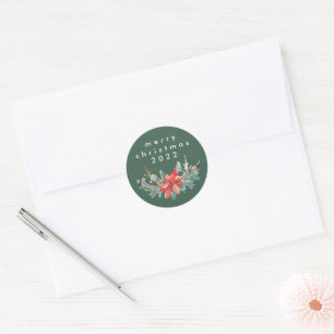 Adesivo Redondo Selo de Envelope Tradicional Verde Feliz Natal