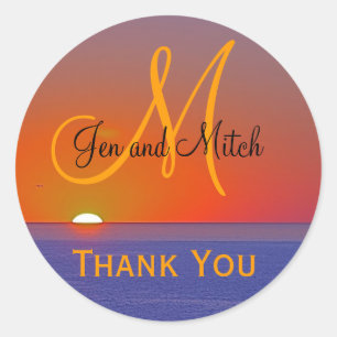 Adesivo Redondo Selo de Envelope Tropical de Casamento Monograma