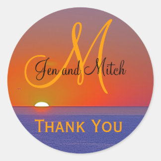 Adesivo Redondo Selo de Envelope Tropical de Casamento Monograma