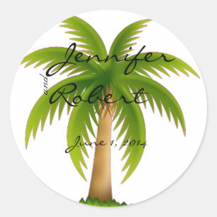 Adesivo Redondo Selo de Envelope Tropical Palm Tree
