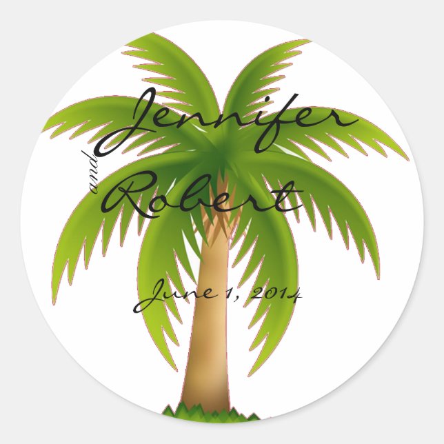 Adesivo Redondo Selo de Envelope Tropical Palm Tree (Frente)