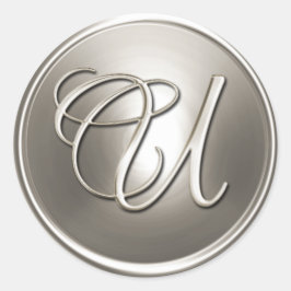 Adesivo Redondo Selo de Envelope U de Silver Monograma
