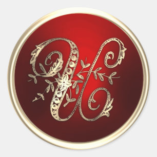 Adesivo Redondo Selo de envelope U monograma Dourado e vermelho