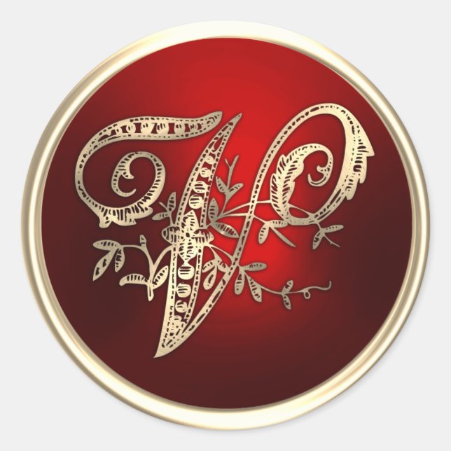 Adesivo Redondo Selo de envelope V monograma Dourado e vermelho (Frente)