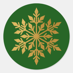 Adesivo Redondo Selo de Envelope Verde de Luxo Gold Foil Snowflake