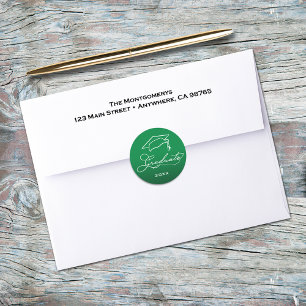 Adesivo Redondo Selo de Envelope Verde de Roteiro de Formatura Ele