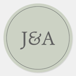 Adesivo Redondo Selo de Envelope Verde Eucalyptus Monograma Elegan