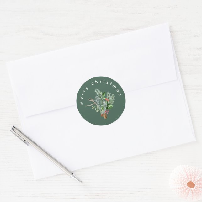 Adesivo Redondo Selo de Envelope Verde Simples Natal Alegre Modern (Envelope)