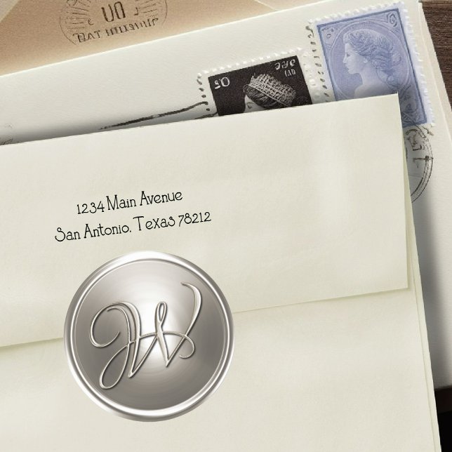 Adesivo Redondo Selo de Envelope W Monograma de Prata (Criador carregado)