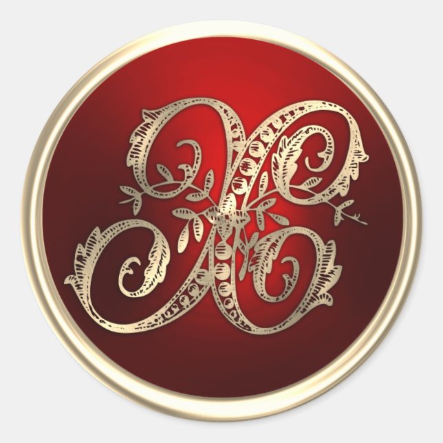 Adesivo Redondo Selo de envelope X monograma Dourado e vermelho (Frente)