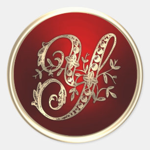 Adesivo Redondo Selo de envelope Y monograma Dourado e vermelho