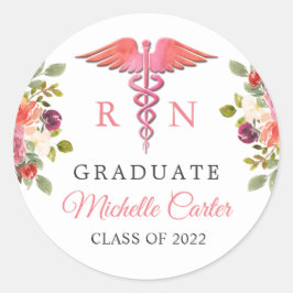 Adesivo Redondo Selo de Graduação do Símbolo de Enfermagem Girly F