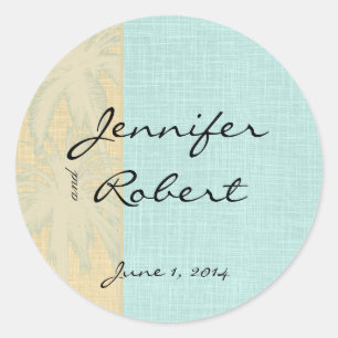 Adesivo Redondo Selo de linho e azul de creme do envelope das