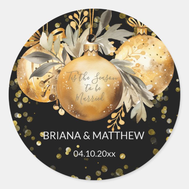 Adesivo Redondo Selo de Natal Casamento Preto Dourado (Frente)