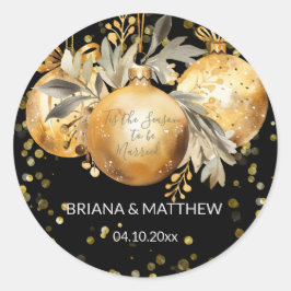 Adesivo Redondo Selo de Natal Casamento Preto Dourado