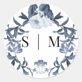 Adesivo Redondo Selo de Noiva Flor Silvestre Azul e Branco da Prim